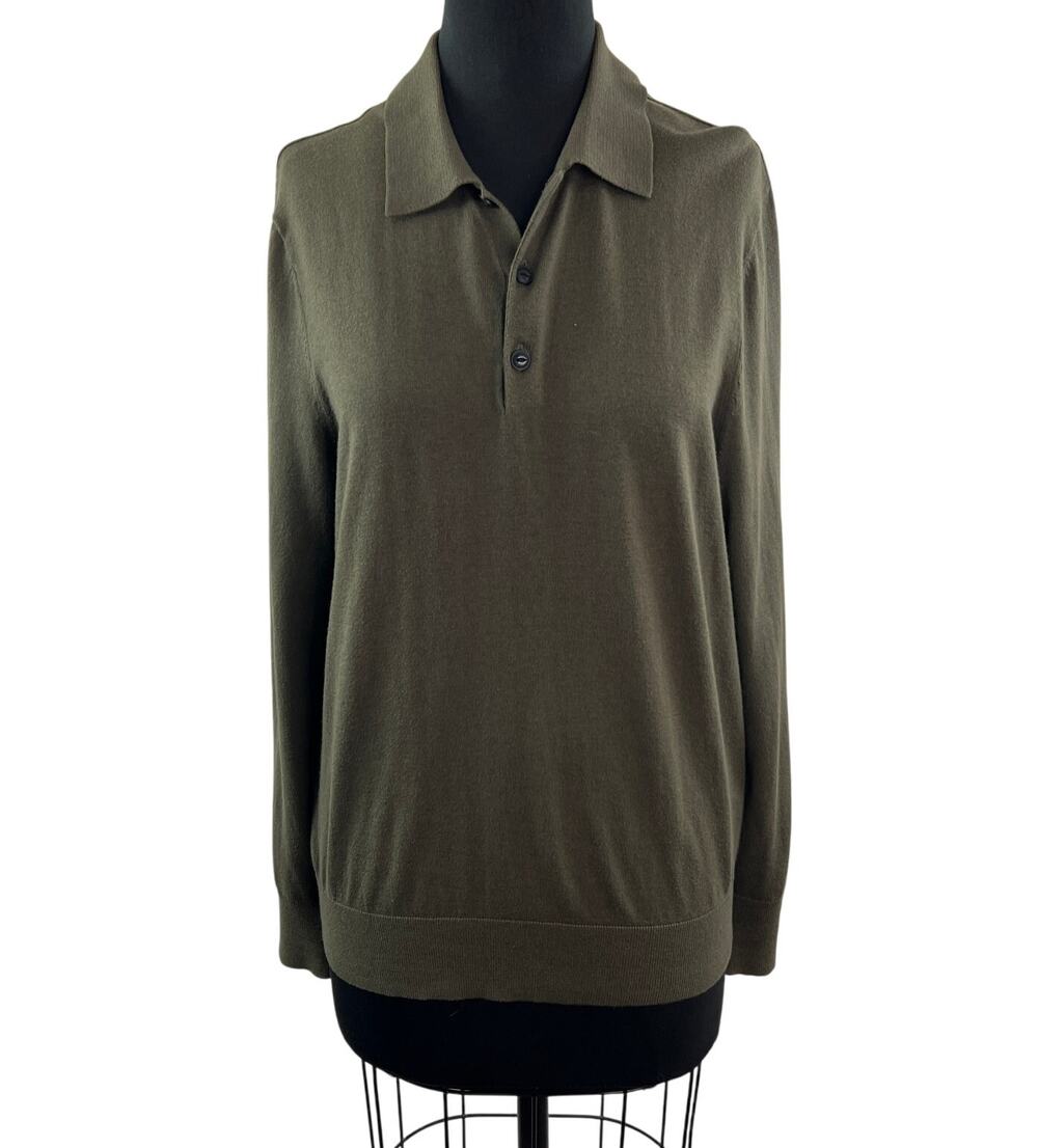 Rag & Bone Olive Green Polo Shirt Cotton Long Sleeve Pullover Golf Size Medium M